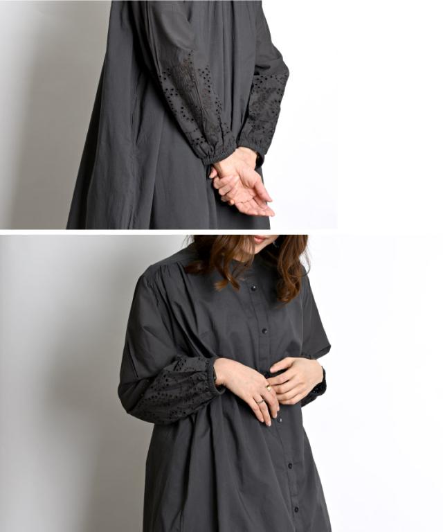 袖に咲いたアクセント。インドコットンワンピース