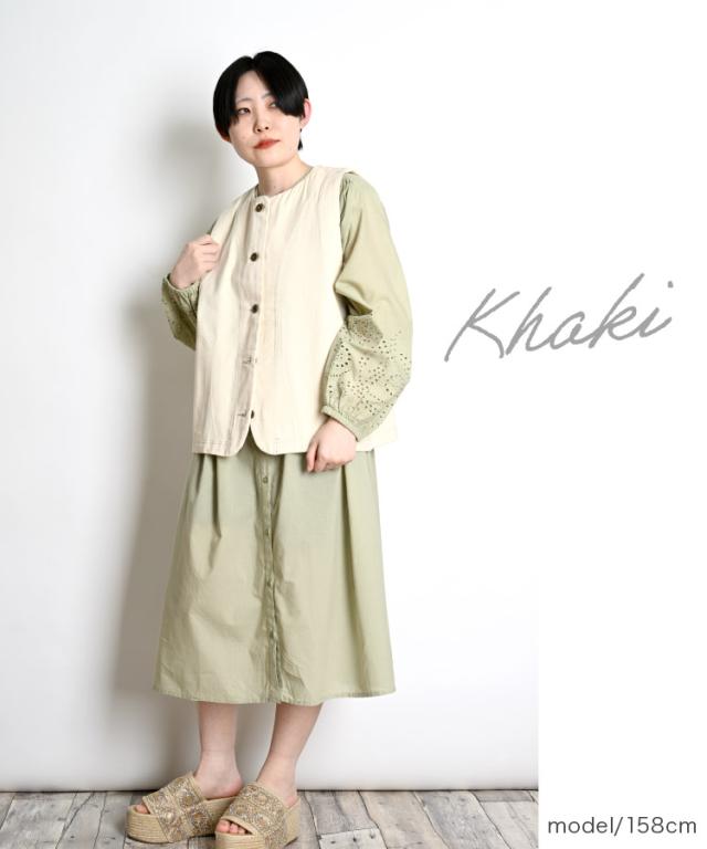 袖に咲いたアクセント。インドコットンワンピース