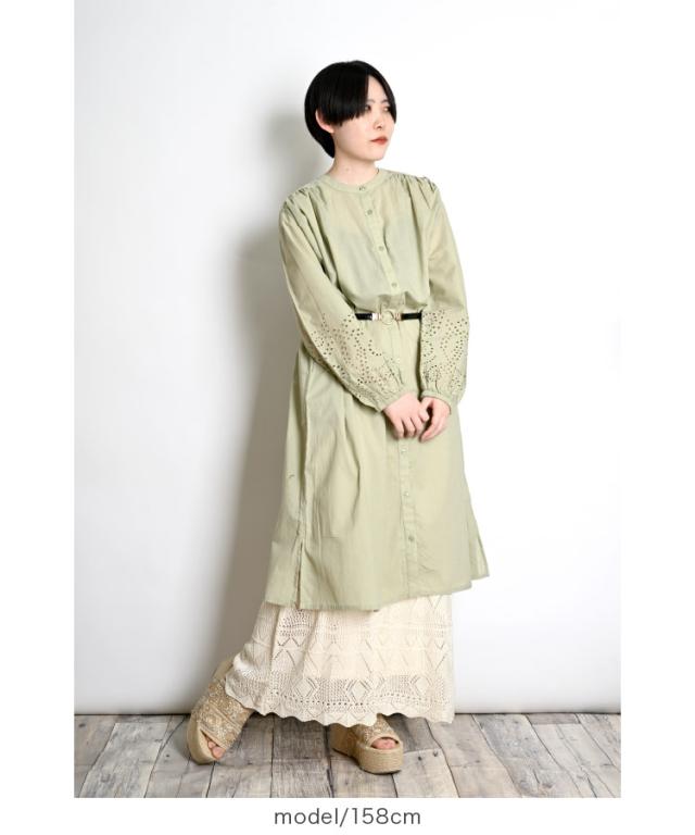 袖に咲いたアクセント。インドコットンワンピース