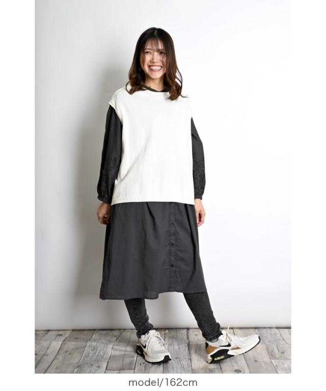 袖に咲いたアクセント。インドコットンワンピース