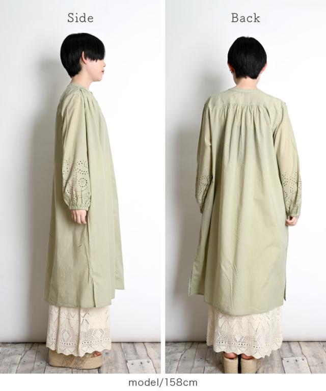 袖に咲いたアクセント。インドコットンワンピース