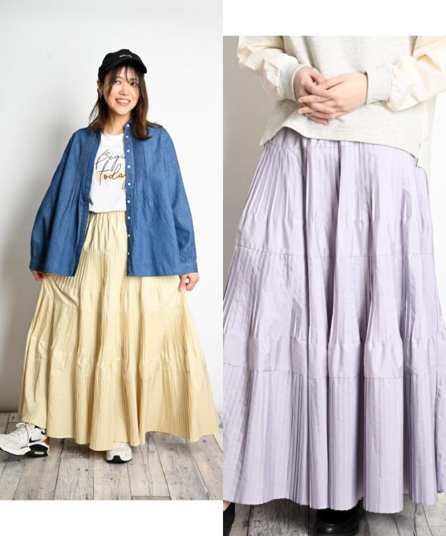 ふわりと贅沢に広がる。プリーツティアードスカート
