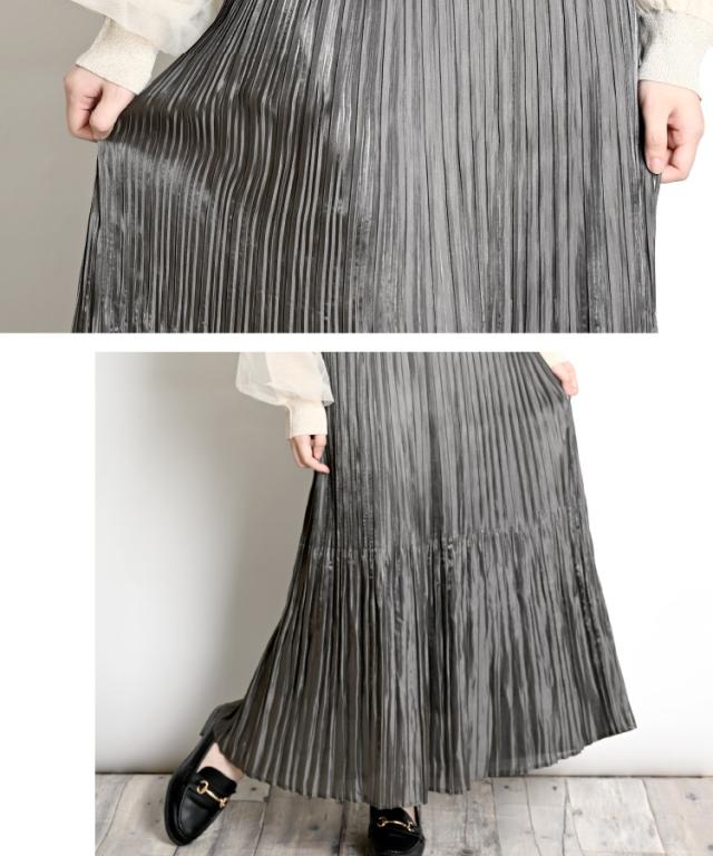 踊るように揺れる。フィラメントサテンプリーツスカート