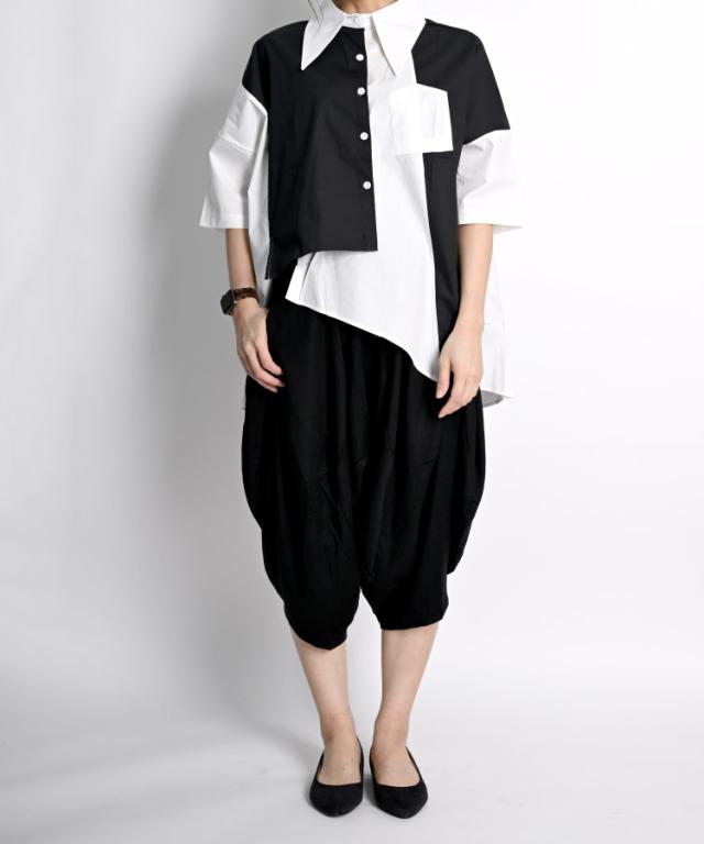 心地よいエッジ。七分丈モノトーンサルエルパンツ