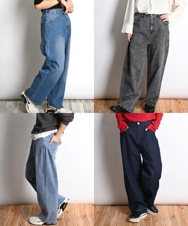 ストレッチデニムワイドストレートパンツ