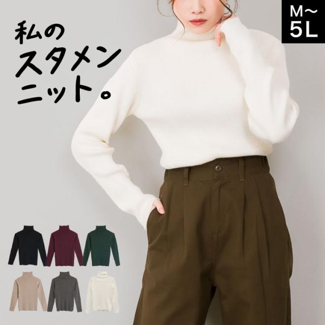 タートルネックリブニット