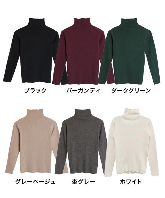 タートルネックリブニット