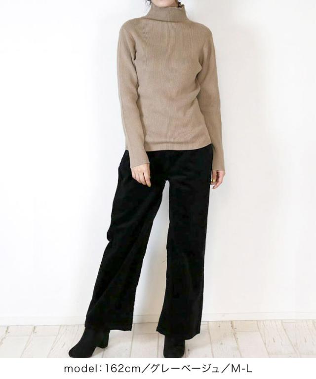 タートルネックリブニット