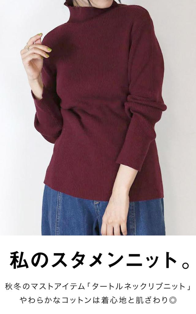タートルネックリブニット