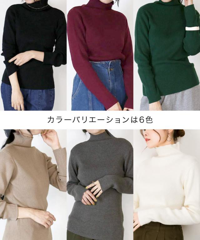 タートルネックリブニット