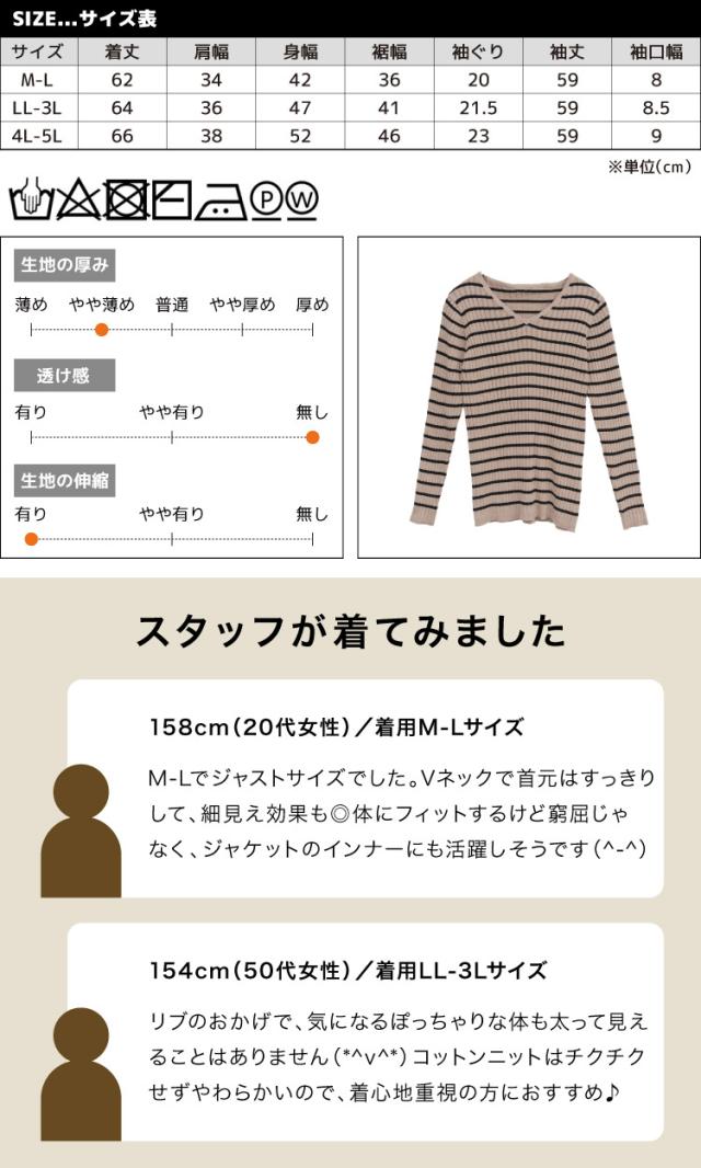 ボーダーVネックリブニット