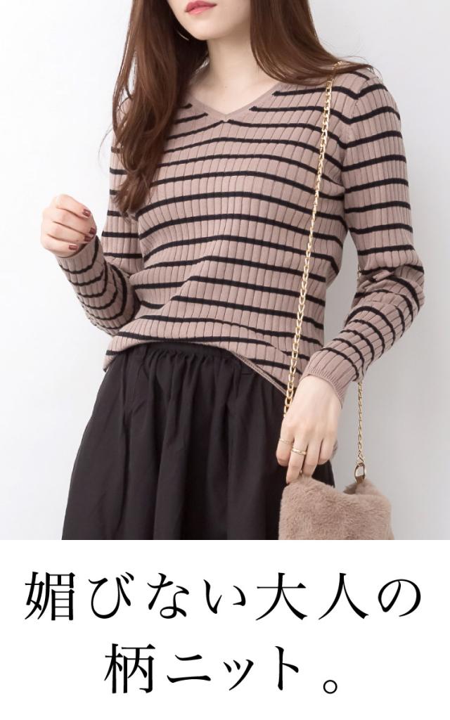 ボーダーVネックリブニット