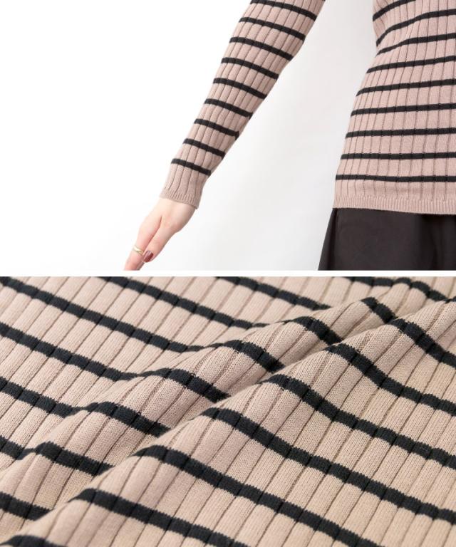 ボーダーVネックリブニット