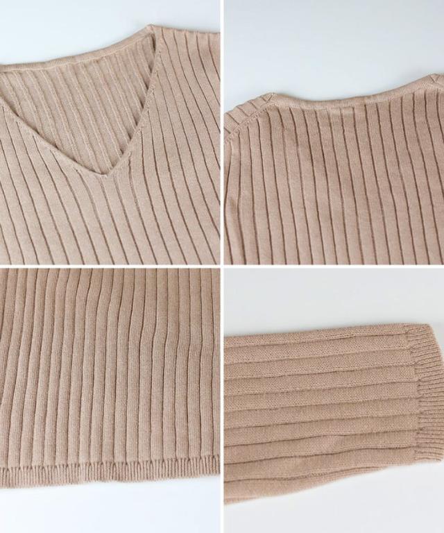 Vネックリブニット