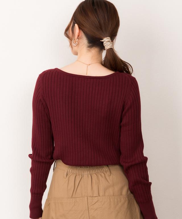 リブニットボートネックセーター