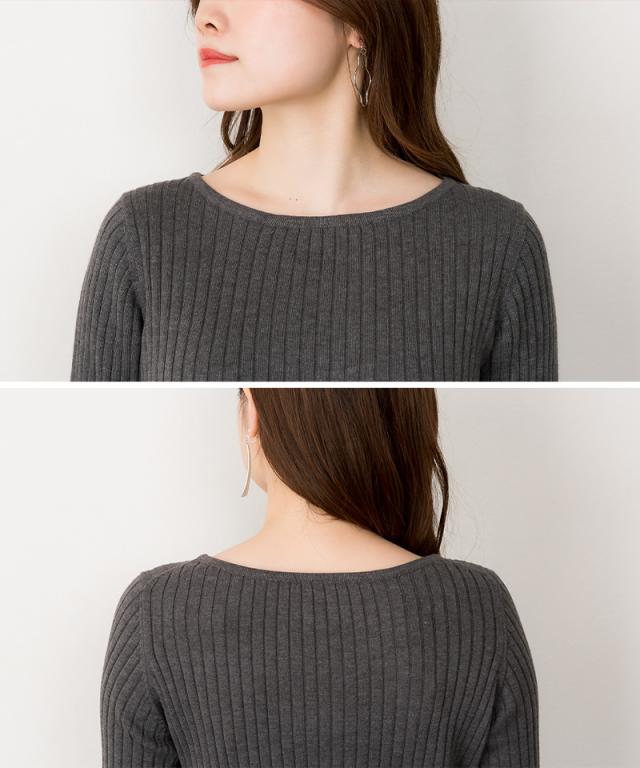 リブニットボートネックセーター