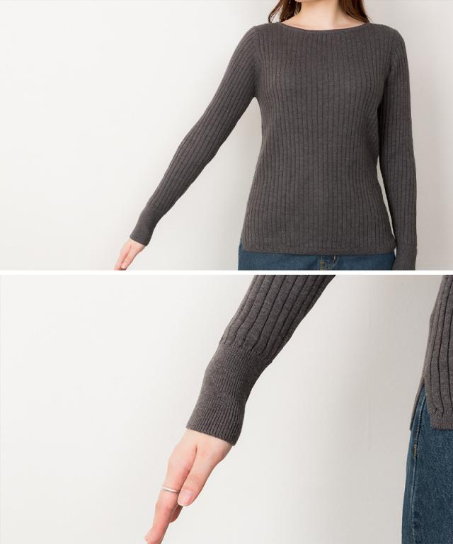 リブニットボートネックセーター