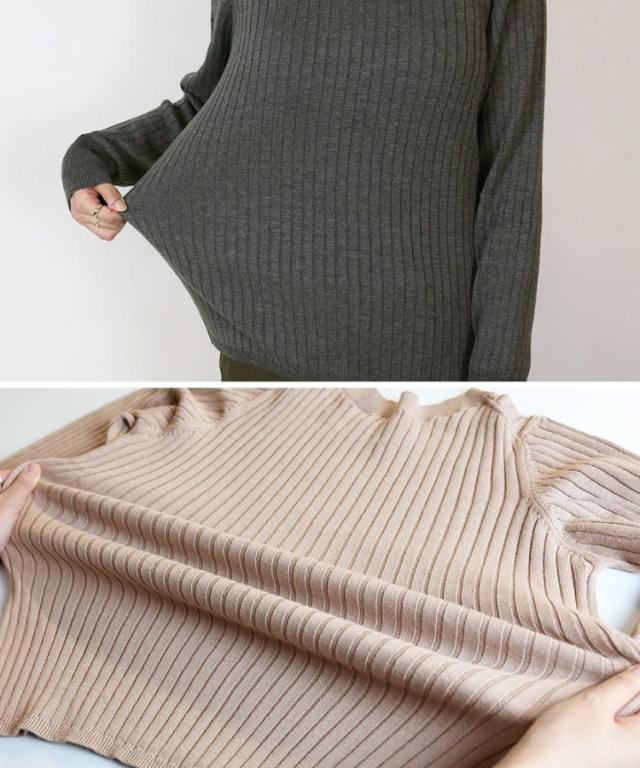 ラウンドネックリブニット