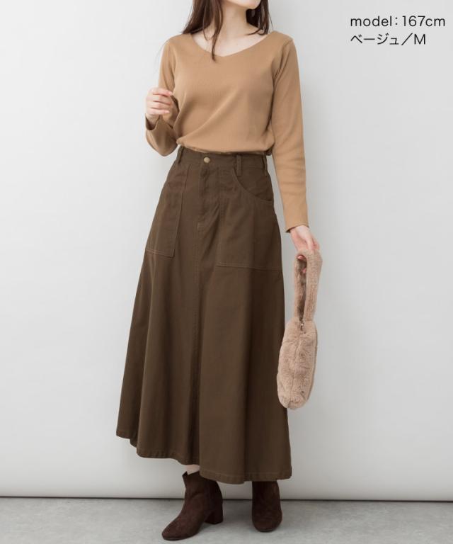 リブVネックカットソー