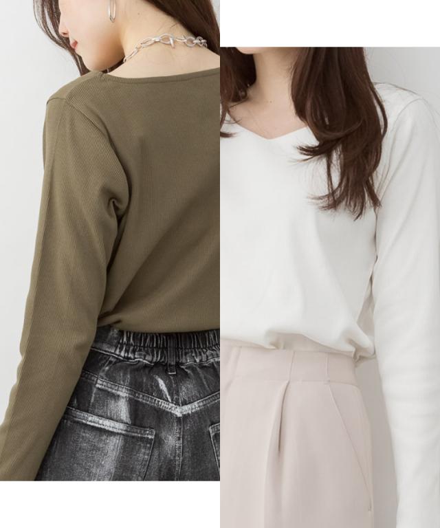 リブVネックカットソー