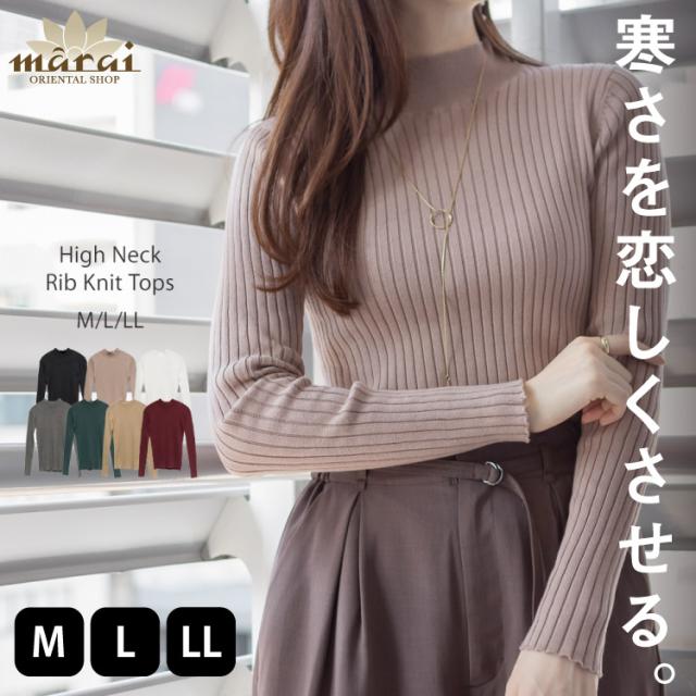 ハイネックリブニット