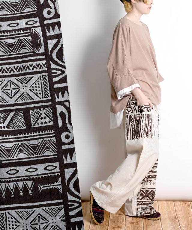 サイド柄ワイドストレートパンツ