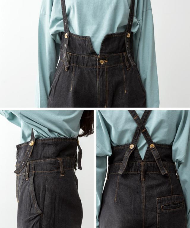 デニムサスペンダーワイドパンツ