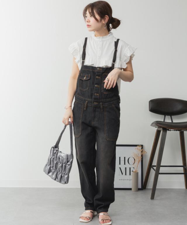 ゆるサロペットデニムパンツ