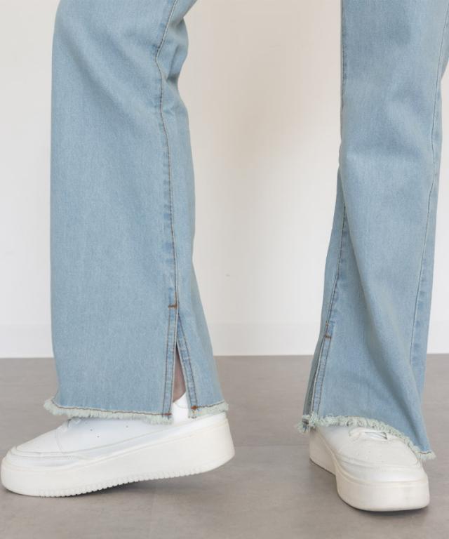 コットンデニムフレアパンツ