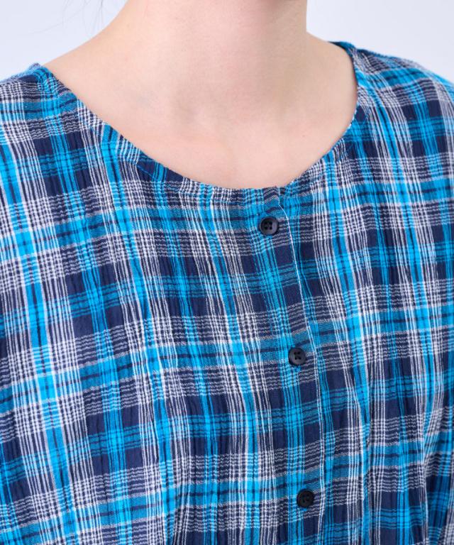 涼感マジック。先染めチェック前後2WAYブラウス