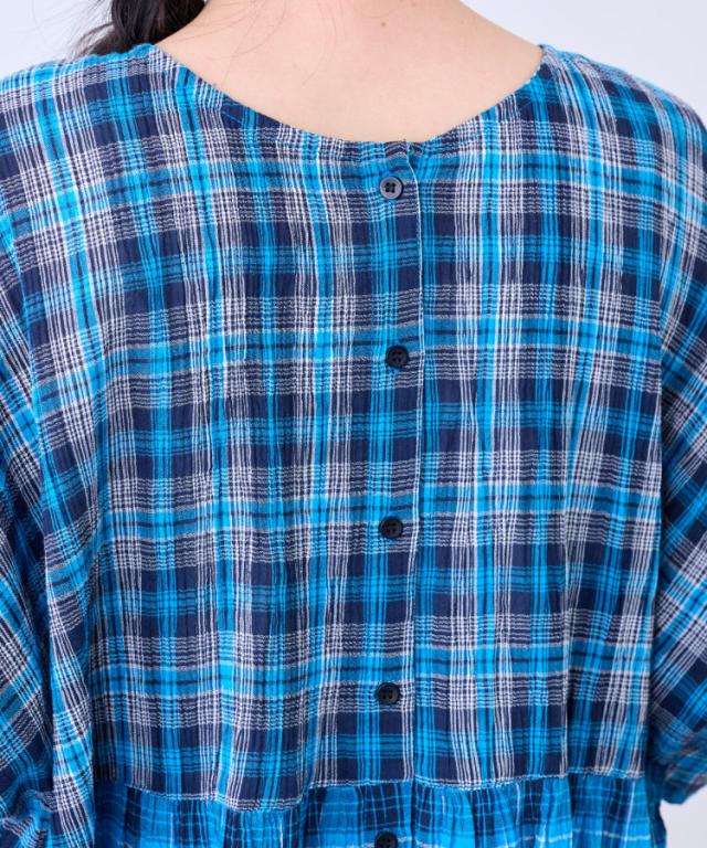 涼感マジック。先染めチェック前後2WAYブラウス