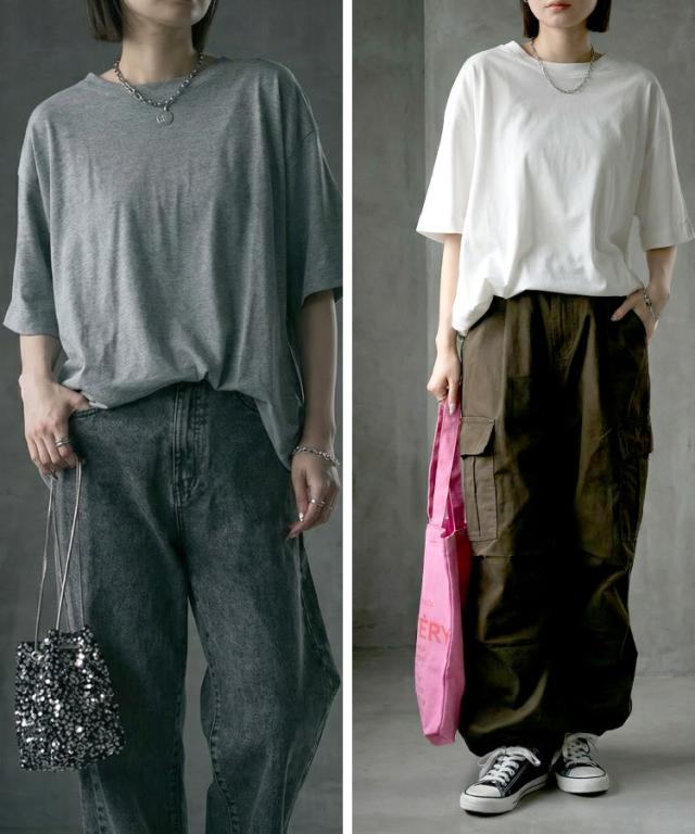 ロールアップハーフスリーブカットソー