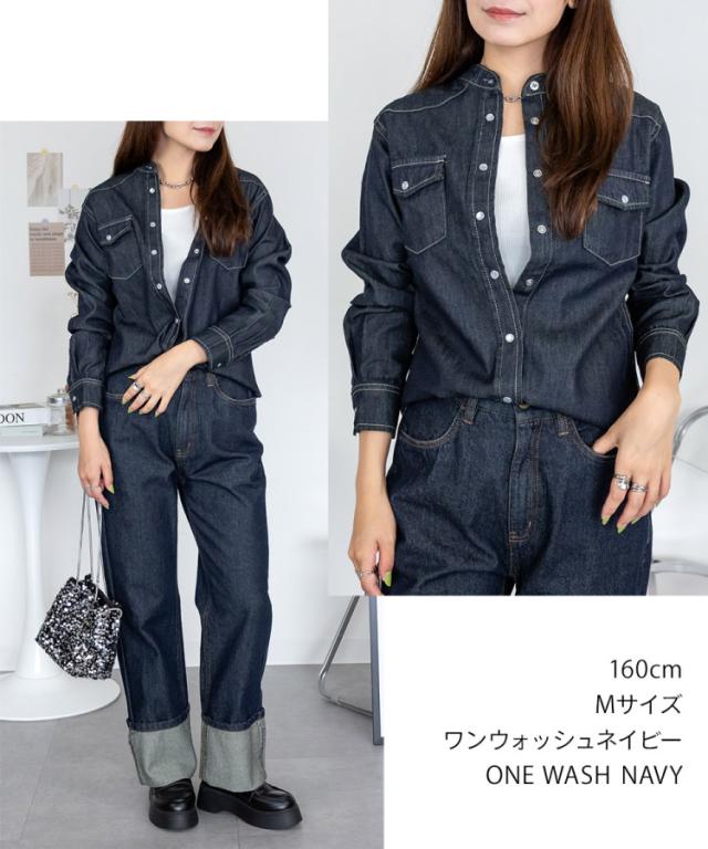 ノーカラーウエスタンデニムシャツ