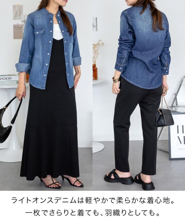 ノーカラーウエスタンデニムシャツ