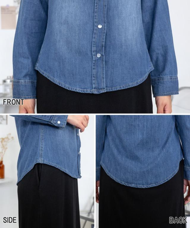 ノーカラーウエスタンデニムシャツ