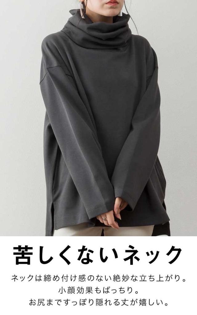 ワイドハイネックスムースプルオーバー