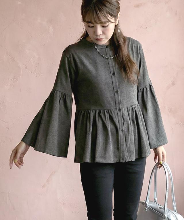 ペプラムギャザーブラウス風カットソー