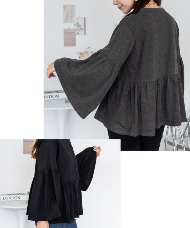 ペプラムギャザーブラウス風カットソー