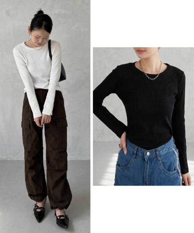 大人の密かな、自己満。袖口ボタンリブロングTシャツ