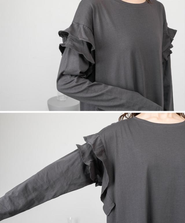 ダブルフリル長袖ワンピース