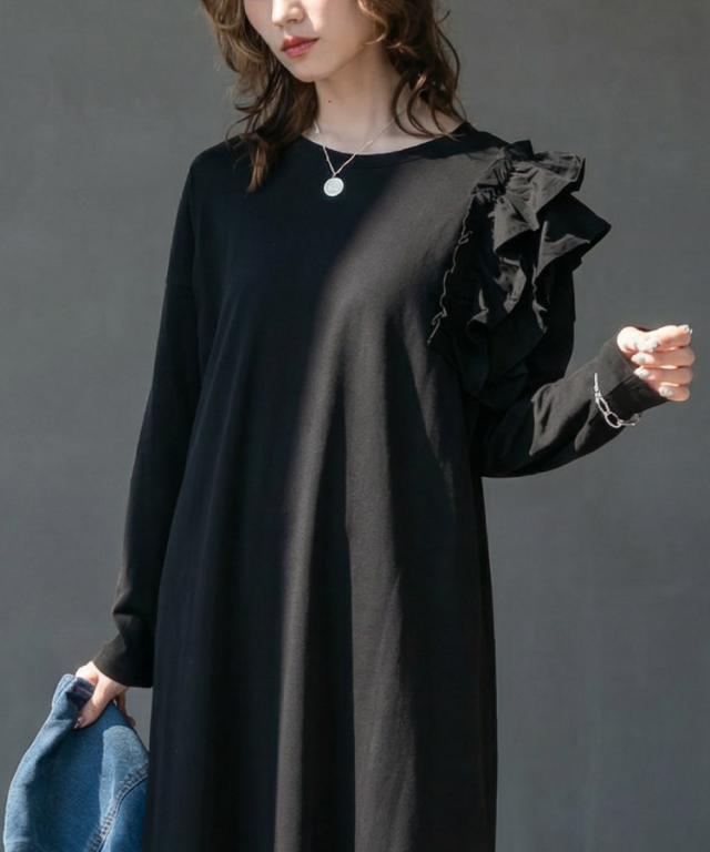 片袖フリルワンピース