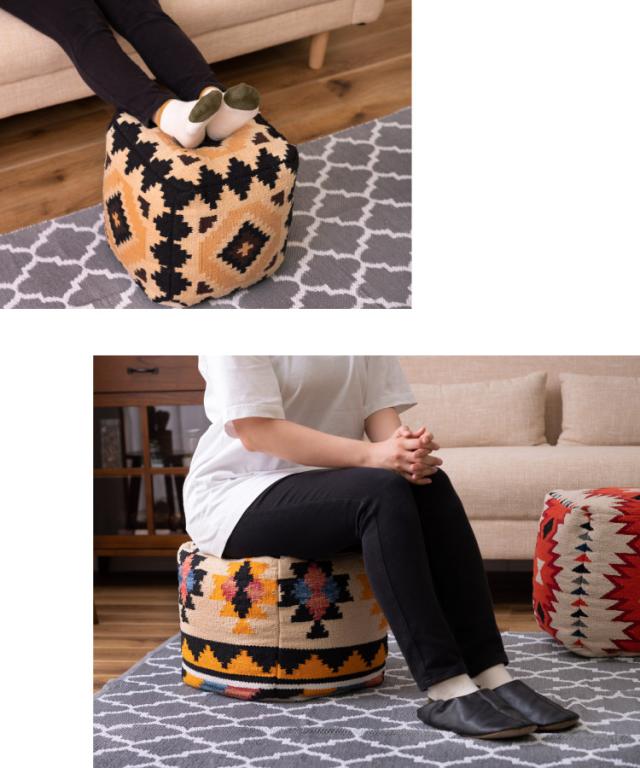 小さいけれど、存在感は主役級。キリムスツール