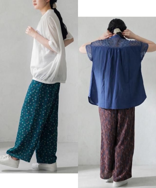 饒舌な私。麻タッチプリントパンツ