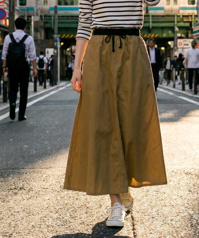メンズライクで大人かわいい。ウエストリブツイルマキシスカート