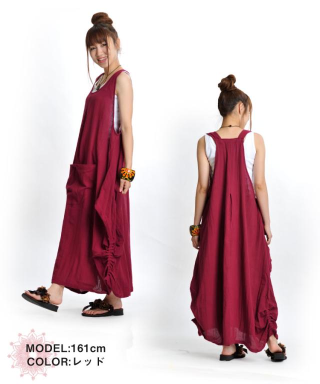 サイドクシュッ!ビッグポケット!ノースリーブロングワンピース