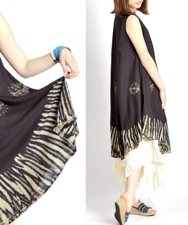 さらりひらり。レーヨンタイダイ染ノースリーブチュニックワンピース