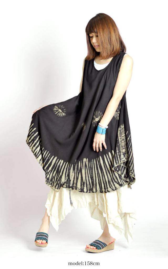 さらりひらり。レーヨンタイダイ染ノースリーブチュニックワンピース