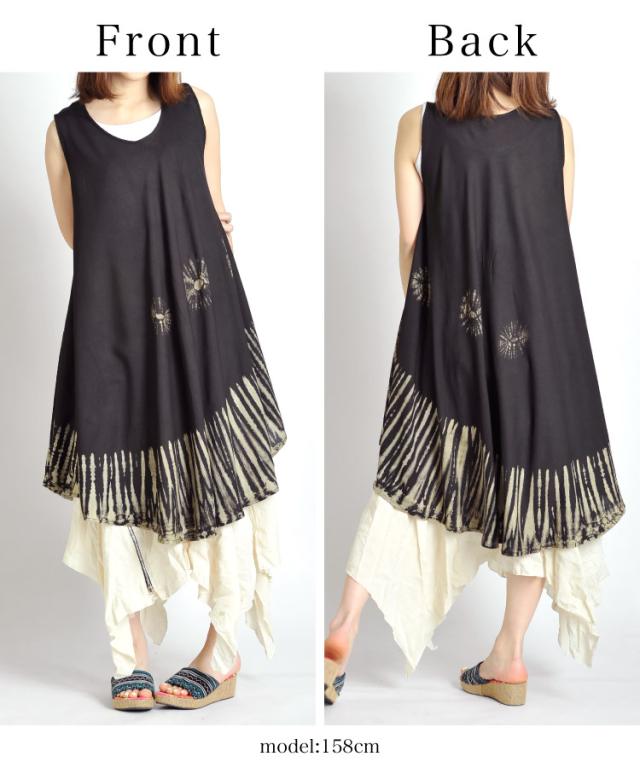 さらりひらり。レーヨンタイダイ染ノースリーブチュニックワンピース