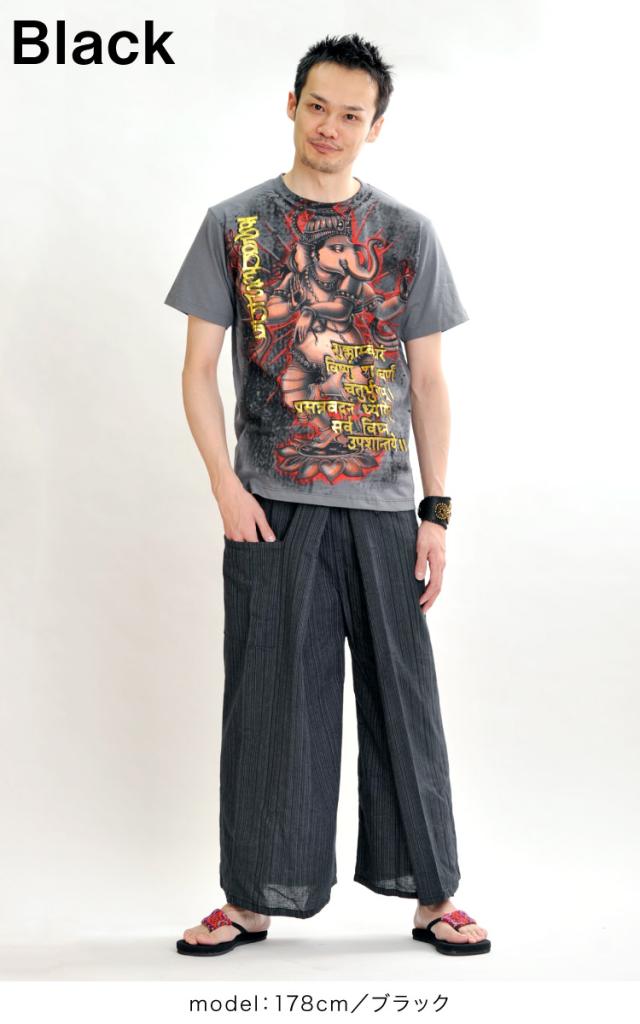 アジアンエスニックの定番。ストライプ織コットンタイパンツ