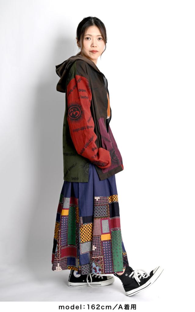 ユニセックス。オーム&ヒンディ曼荼羅柄ZIPパーカー